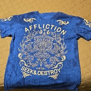 Affliction Seek & Destroy Royal Blue Graphic Tees